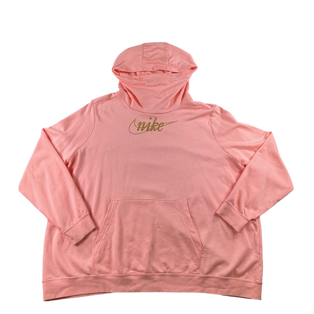 Nike Womens 3X Pink Gold Glitter Logo Funnel Neck Hoodie Pullover 1846